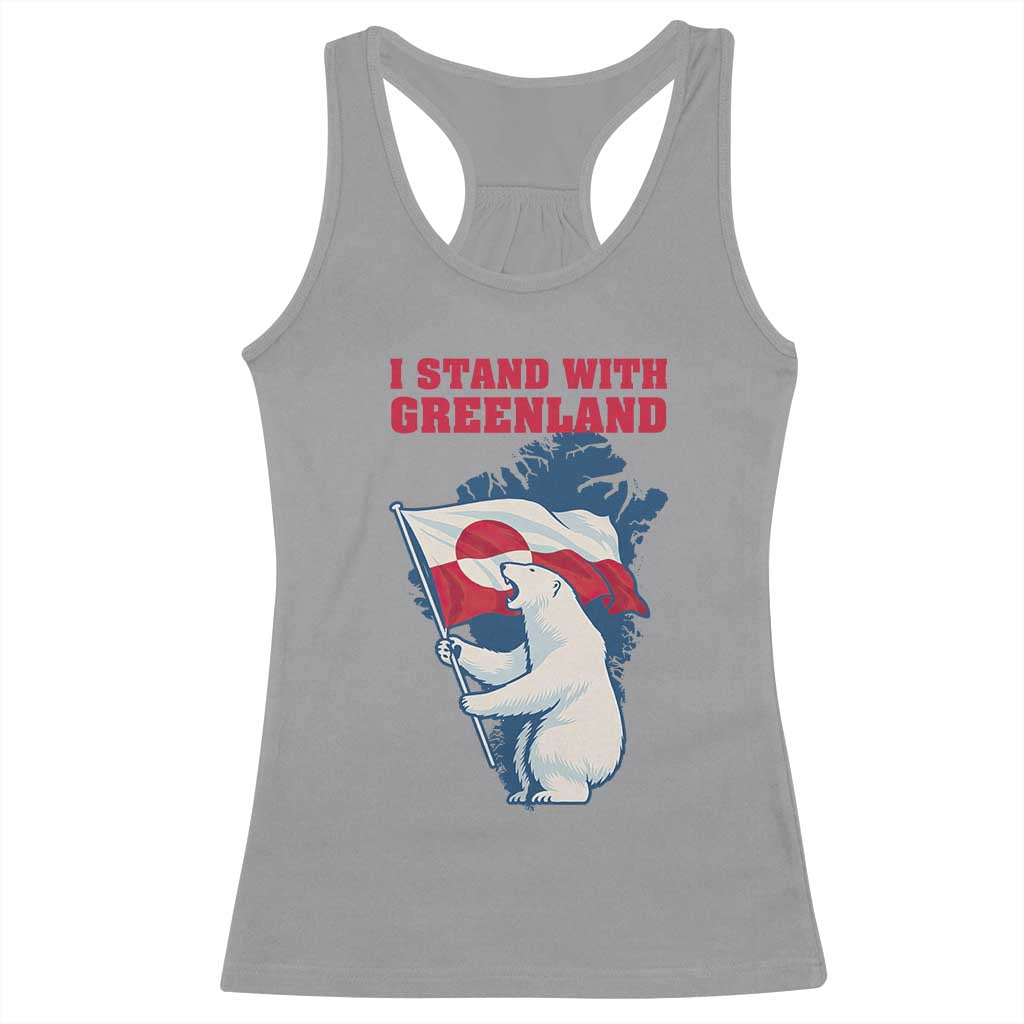 I Stand With Greenland Patriotic Racerback Tank Top Polar Bear Holding Flag Over Map TS02 Sport Gray Print Your Wear