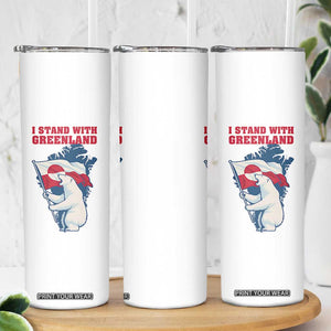 I Stand With Greenland Patriotic Skinny Tumbler Polar Bear Holding Flag Over Map TS02 Print Your Wear