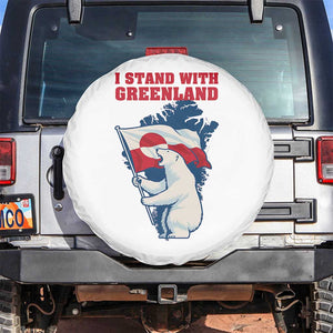 I Stand With Greenland Patriotic Spare Tire Cover Polar Bear Holding Flag Over Map TS02 No hole White Print Your Wear