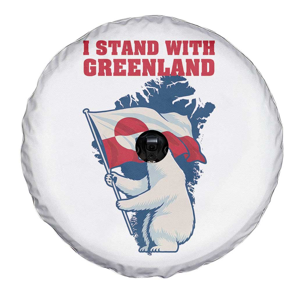I Stand With Greenland Patriotic Spare Tire Cover Polar Bear Holding Flag Over Map TS02 Print Your Wear