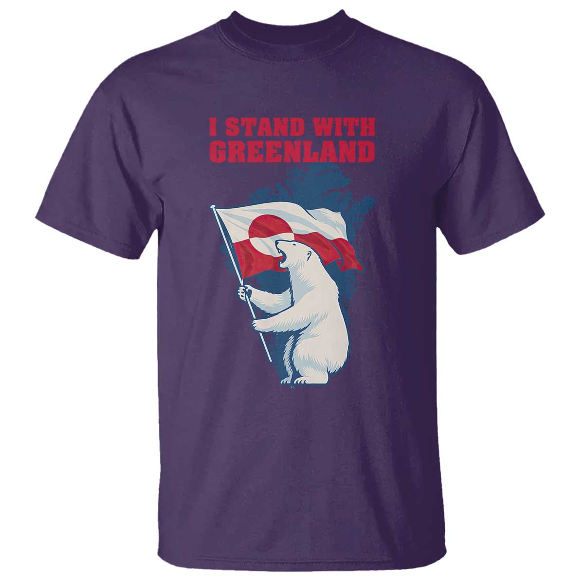 I Stand With Greenland Patriotic T Shirt Polar Bear Holding Flag Over Map TS02 Purple Print Your Wear