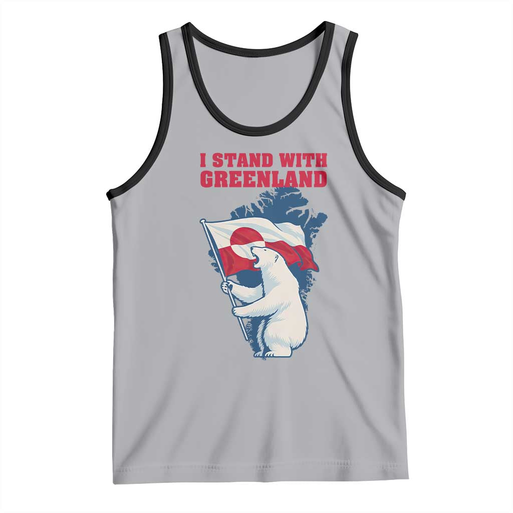 I Stand With Greenland Patriotic Tank Top Polar Bear Holding Flag Over Map TS02 Athletic Heather Black Print Your Wear