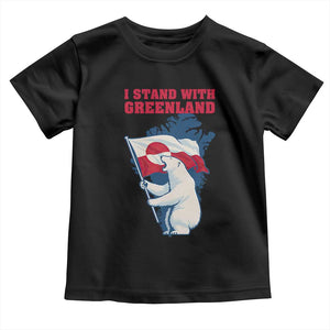 I Stand With Greenland Patriotic Toddler T Shirt Polar Bear Holding Flag Over Map TS02 Black Print Your Wear
