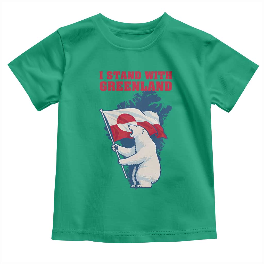 I Stand With Greenland Patriotic Toddler T Shirt Polar Bear Holding Flag Over Map TS02 Irish Green Print Your Wear