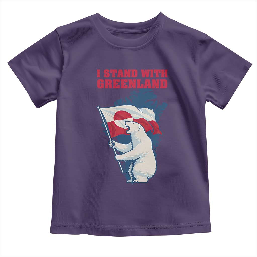 I Stand With Greenland Patriotic Toddler T Shirt Polar Bear Holding Flag Over Map TS02 Purple Print Your Wear