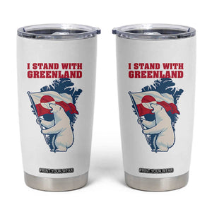 I Stand With Greenland Patriotic Tumbler Cup Polar Bear Holding Flag Over Map TS02 White Print Your Wear