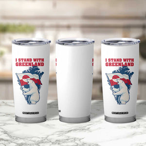 I Stand With Greenland Patriotic Tumbler Cup Polar Bear Holding Flag Over Map TS02 Print Your Wear