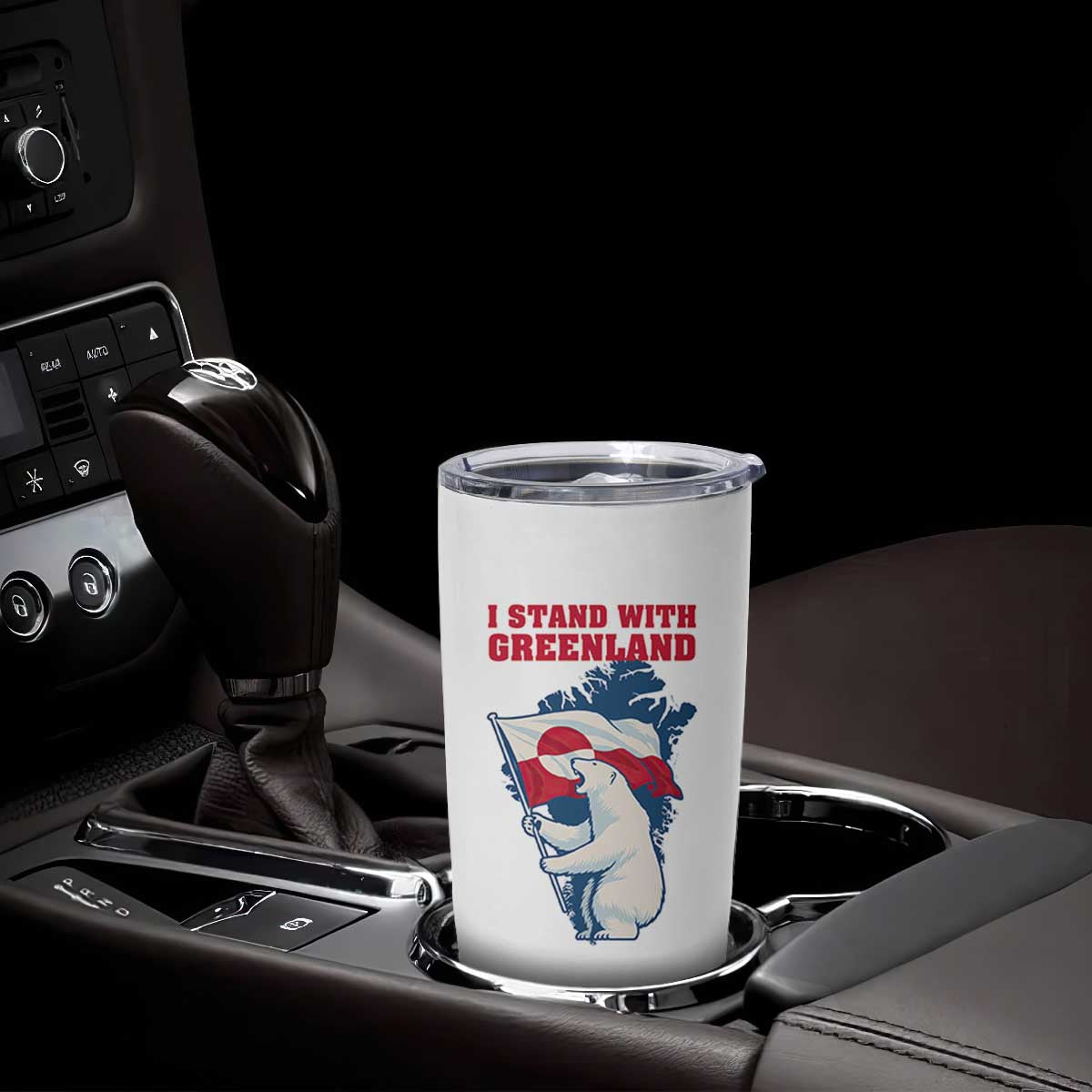 I Stand With Greenland Patriotic Tumbler Cup Polar Bear Holding Flag Over Map TS02 Print Your Wear
