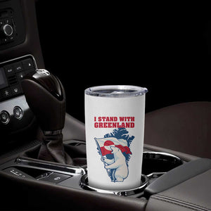 I Stand With Greenland Patriotic Tumbler Cup Polar Bear Holding Flag Over Map TS02 Print Your Wear