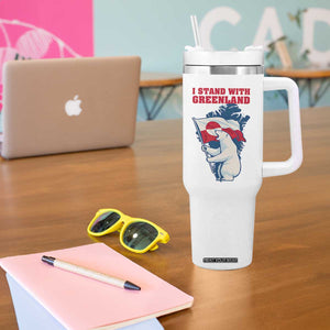 I Stand With Greenland Patriotic Tumbler With Handle Polar Bear Holding Flag Over Map TS02 Print Your Wear