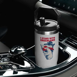 I Stand With Greenland Patriotic Flip Straw Tumbler Polar Bear Holding Flag Over Map TS02 Print Your Wear