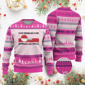 Leave Greenland Alone Polar Bear Protest Ugly Christmas Sweater Not For Sale Patriotic Flag TS02 Hot Pink Print Your Wear
