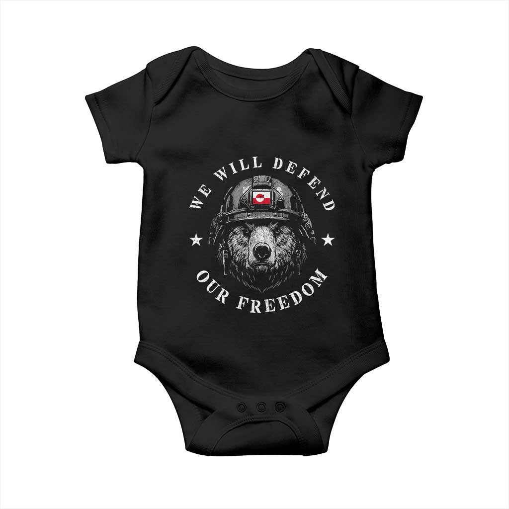 Greenland Bear We Will Defend Our Freedom Baby Onesie Polar Bear Soldier National Pride TS02 Black Print Your Wear