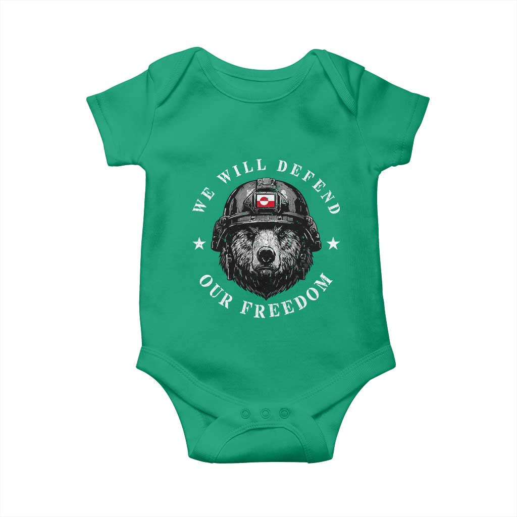 Greenland Bear We Will Defend Our Freedom Baby Onesie Polar Bear Soldier National Pride TS02 Irish Green Print Your Wear