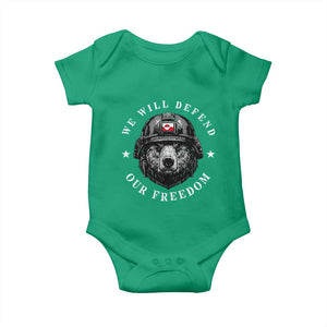Greenland Bear We Will Defend Our Freedom Baby Onesie Polar Bear Soldier National Pride TS02 Irish Green Print Your Wear