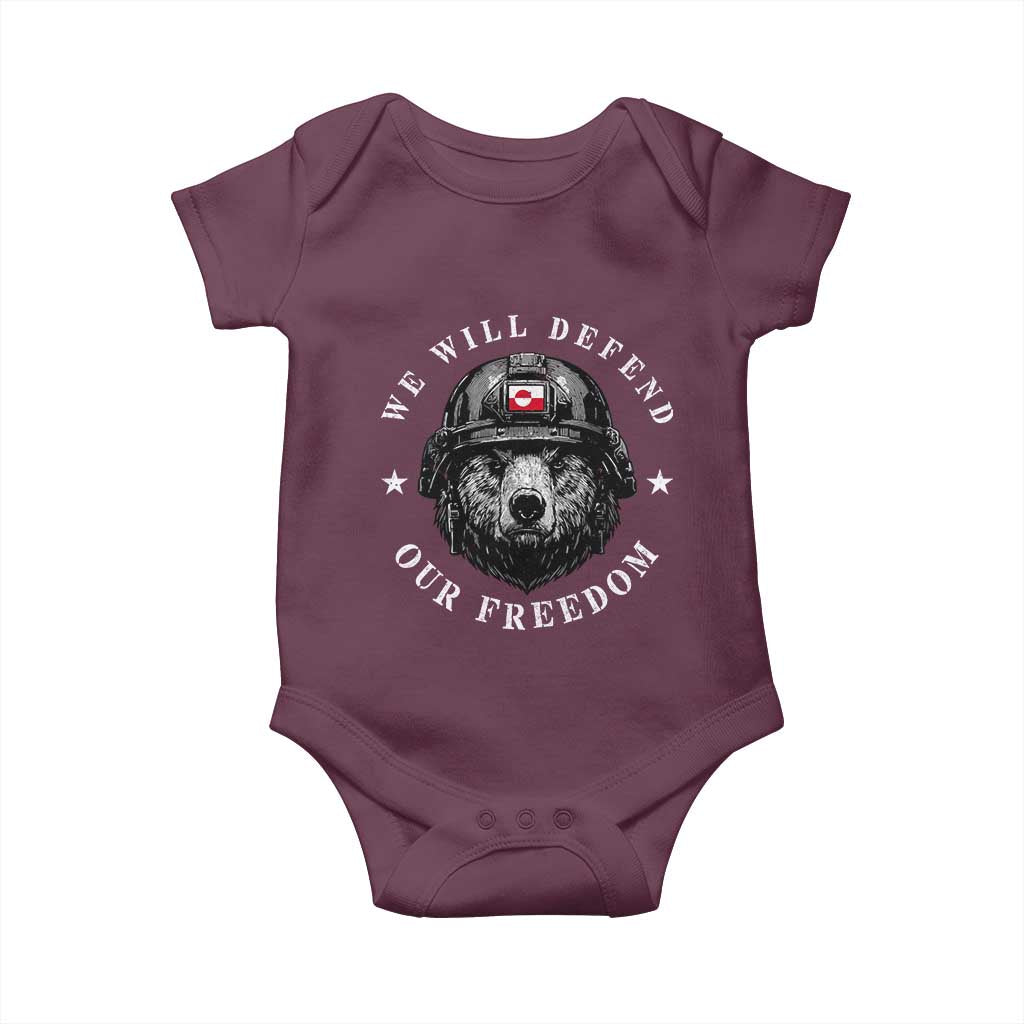 Greenland Bear We Will Defend Our Freedom Baby Onesie Polar Bear Soldier National Pride TS02 Maroon Print Your Wear
