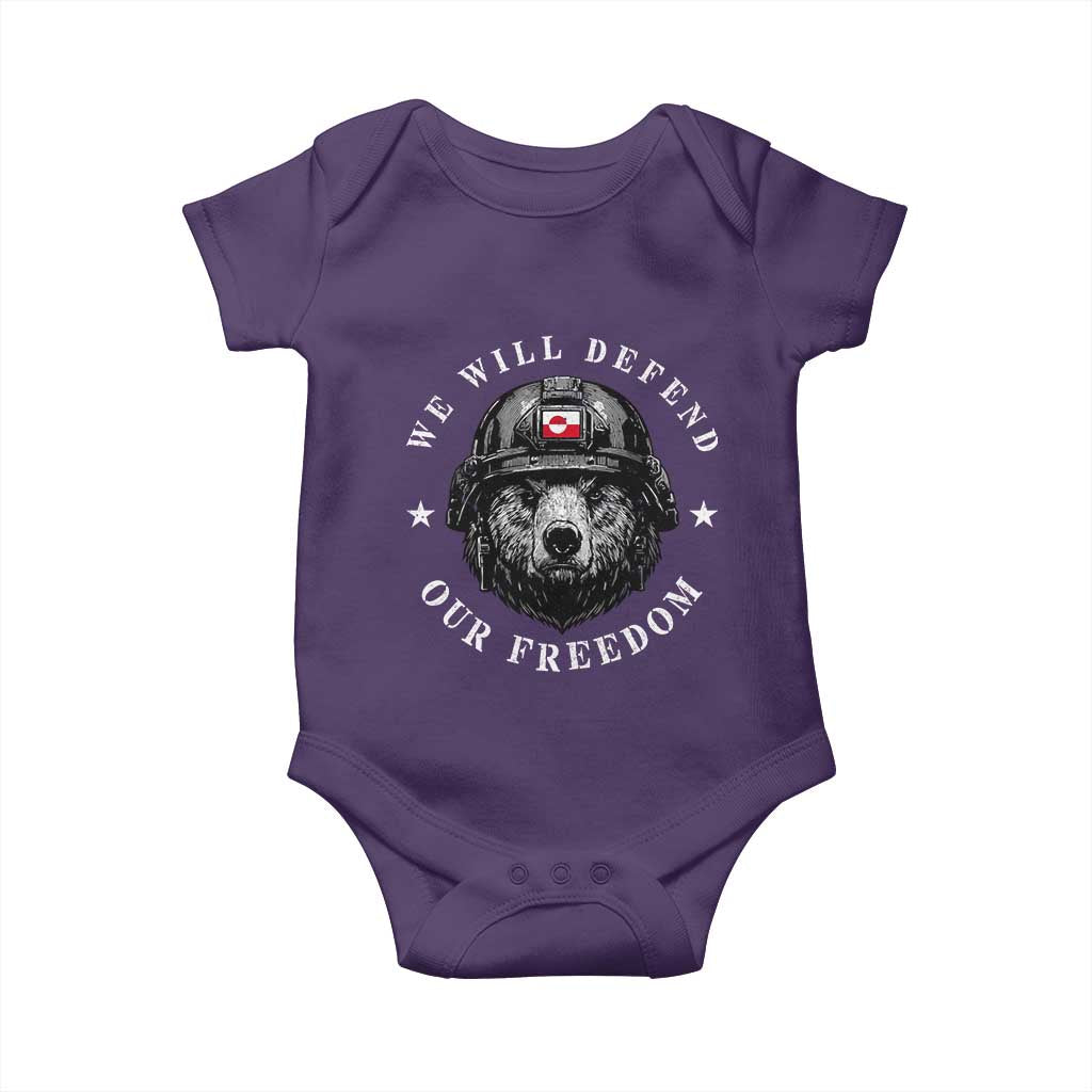 Greenland Bear We Will Defend Our Freedom Baby Onesie Polar Bear Soldier National Pride TS02 Purple Print Your Wear