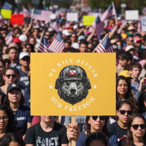 Greenland Bear We Will Defend Our Freedom Protest Sign Polar Bear Soldier National Pride TS02 Horizontal 18" × 24" Yellow Print Your Wear