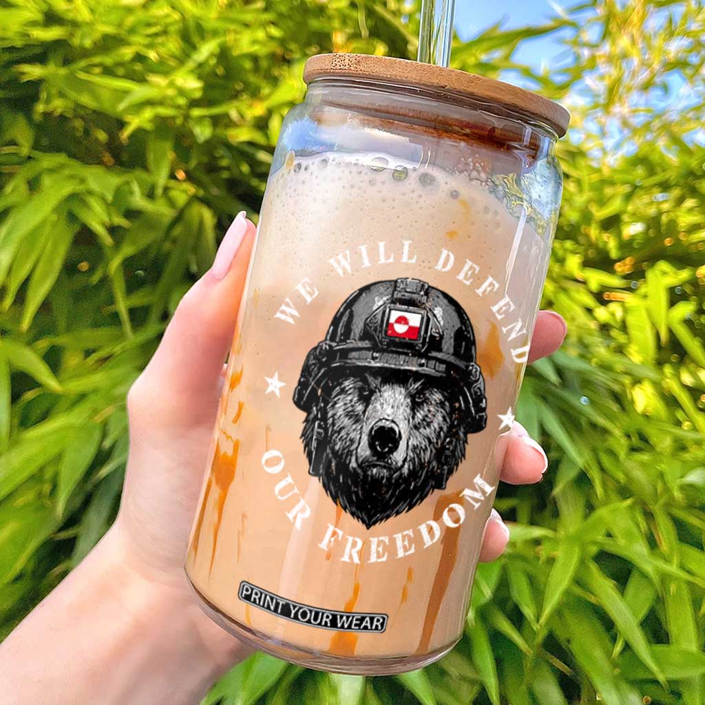 Greenland Bear We Will Defend Our Freedom Glass Can Polar Bear Soldier National Pride TS02 Black Print Your Wear