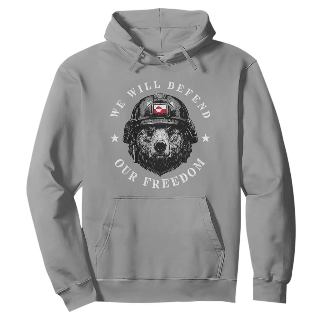 Greenland Bear We Will Defend Our Freedom Hoodie Polar Bear Soldier National Pride TS02 Sport Gray Print Your Wear