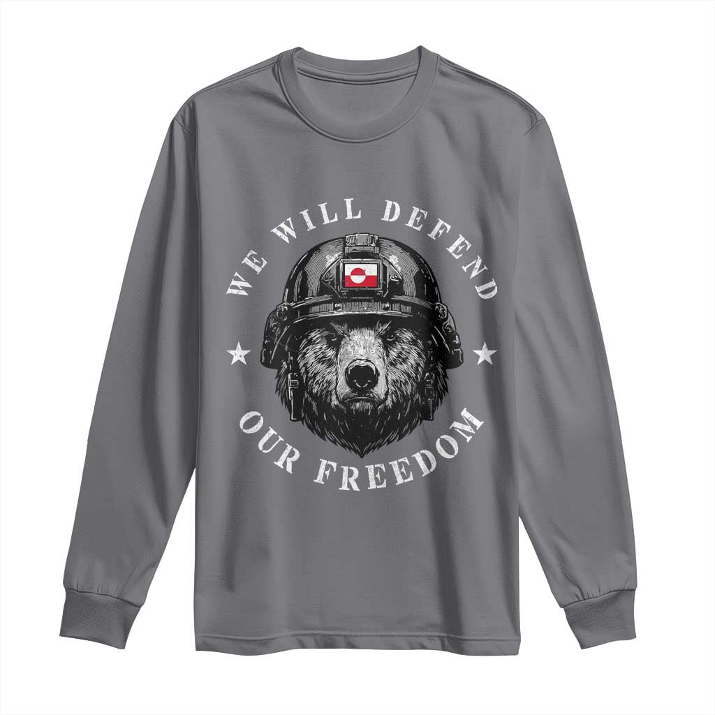 Greenland Bear We Will Defend Our Freedom Long Sleeve Shirt Polar Bear Soldier National Pride TS02 Charcoal Print Your Wear