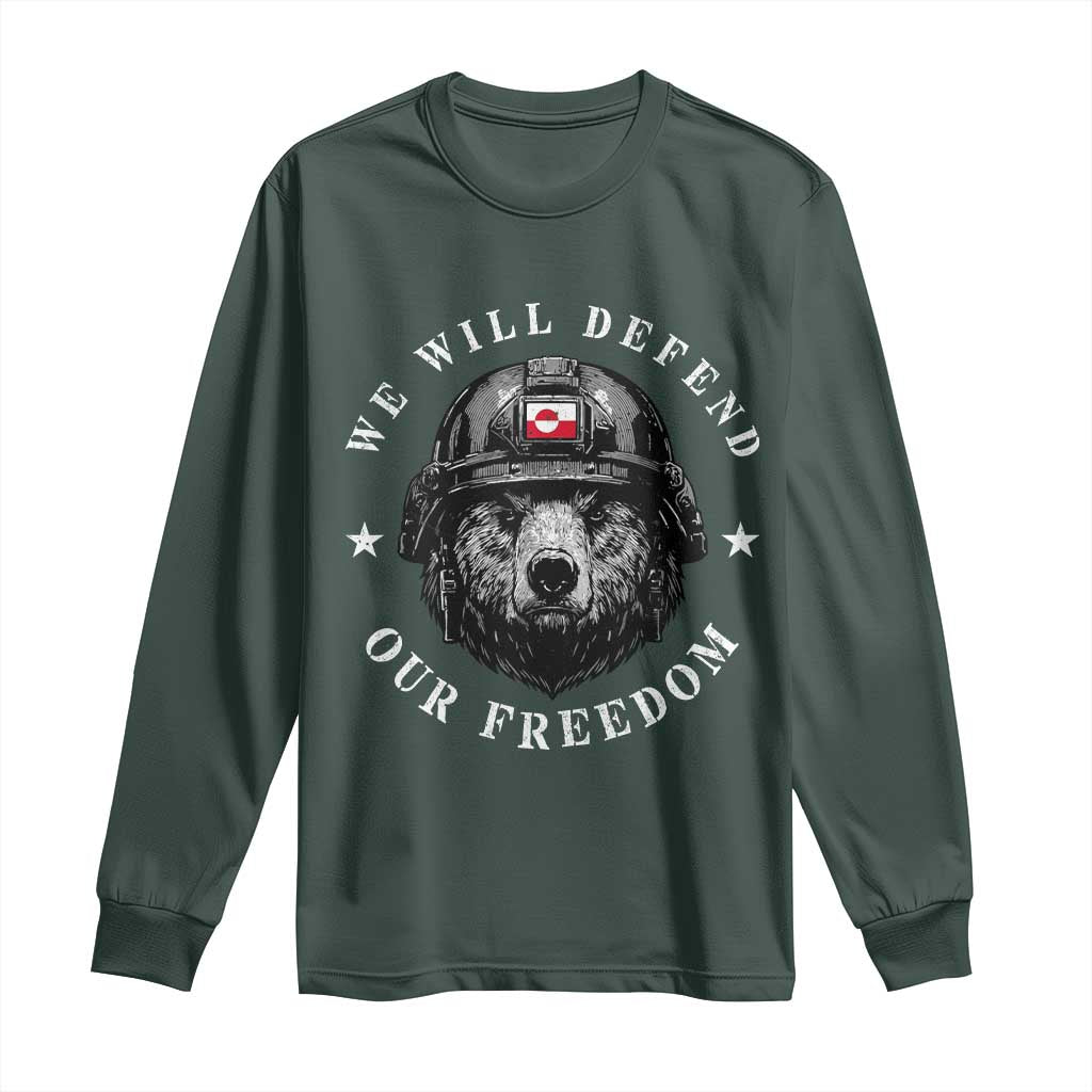 Greenland Bear We Will Defend Our Freedom Long Sleeve Shirt Polar Bear Soldier National Pride TS02 Dark Forest Green Print Your Wear