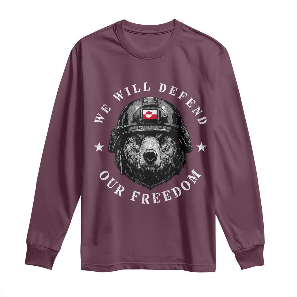 Greenland Bear We Will Defend Our Freedom Long Sleeve Shirt Polar Bear Soldier National Pride TS02 Maroon Print Your Wear