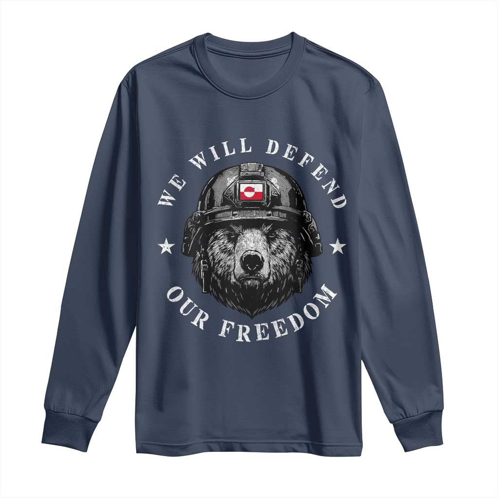 Greenland Bear We Will Defend Our Freedom Long Sleeve Shirt Polar Bear Soldier National Pride TS02 Navy Print Your Wear