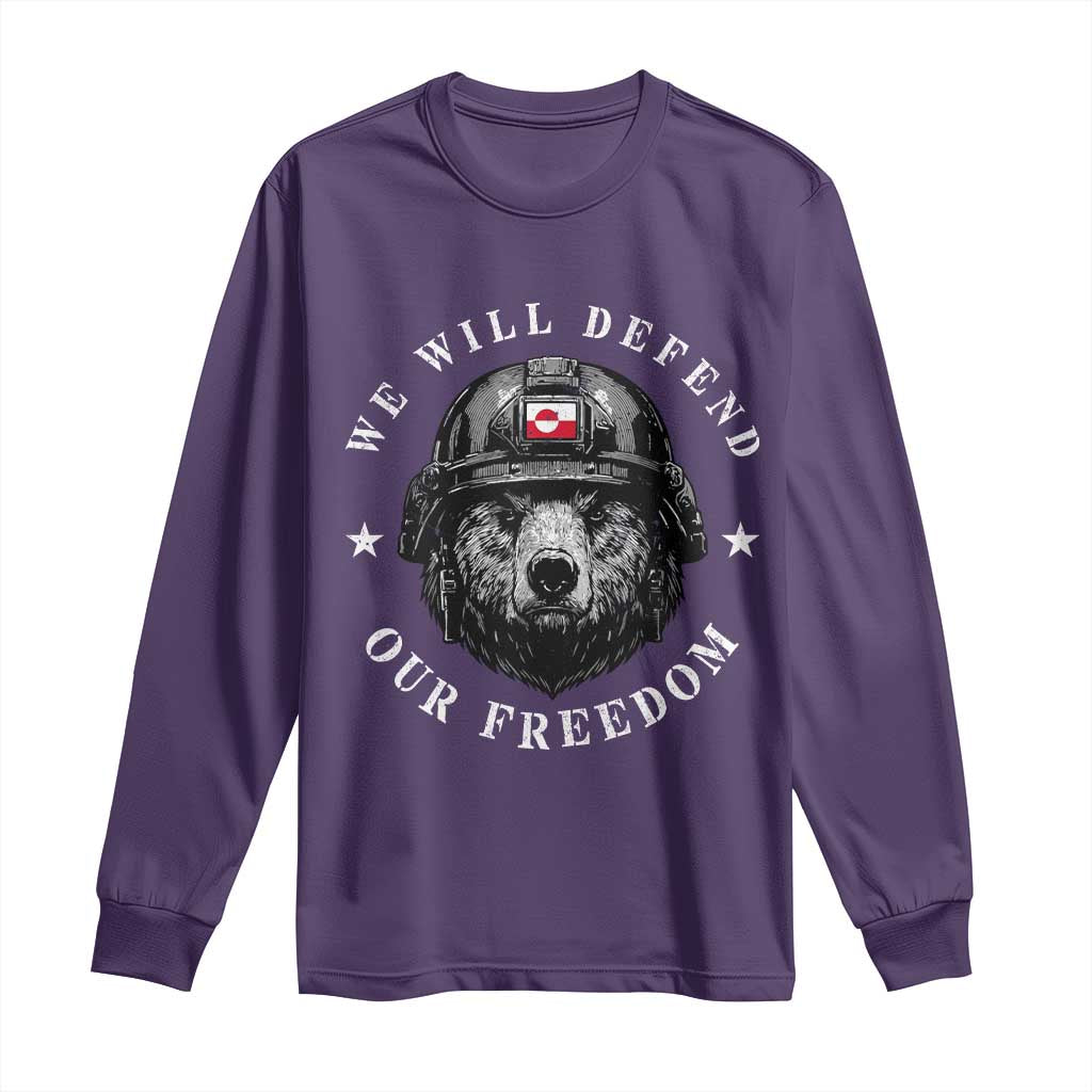 Greenland Bear We Will Defend Our Freedom Long Sleeve Shirt Polar Bear Soldier National Pride TS02 Purple Print Your Wear