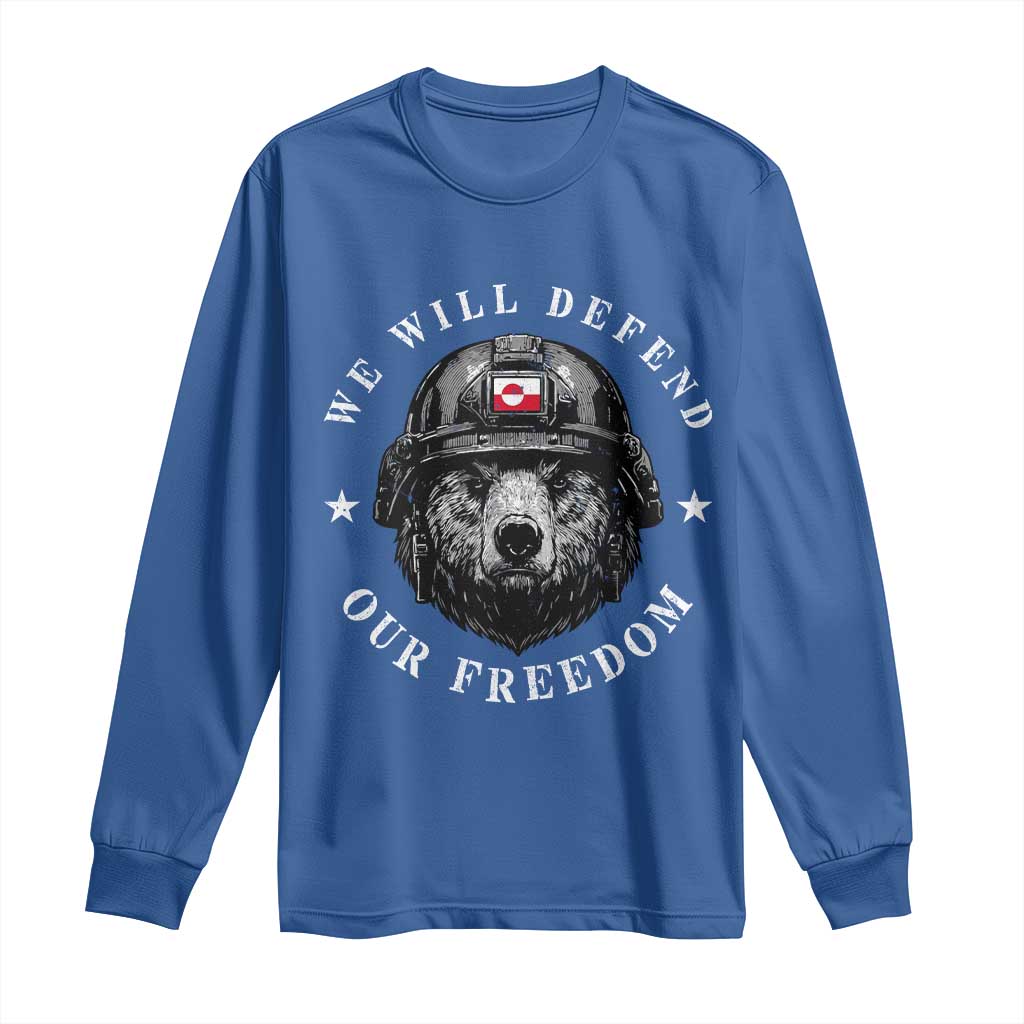Greenland Bear We Will Defend Our Freedom Long Sleeve Shirt Polar Bear Soldier National Pride TS02 Royal Blue Print Your Wear