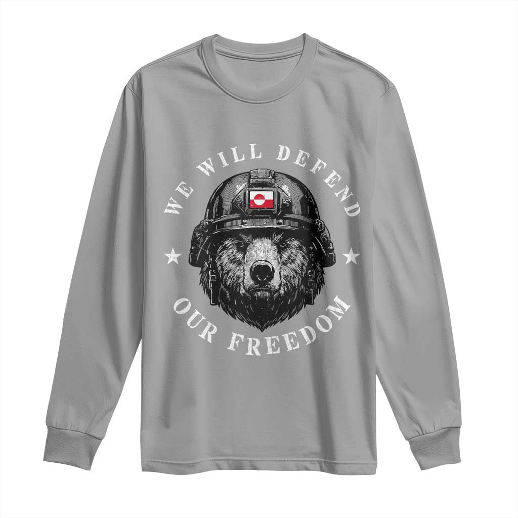 Greenland Bear We Will Defend Our Freedom Long Sleeve Shirt Polar Bear Soldier National Pride TS02 Sport Gray Print Your Wear