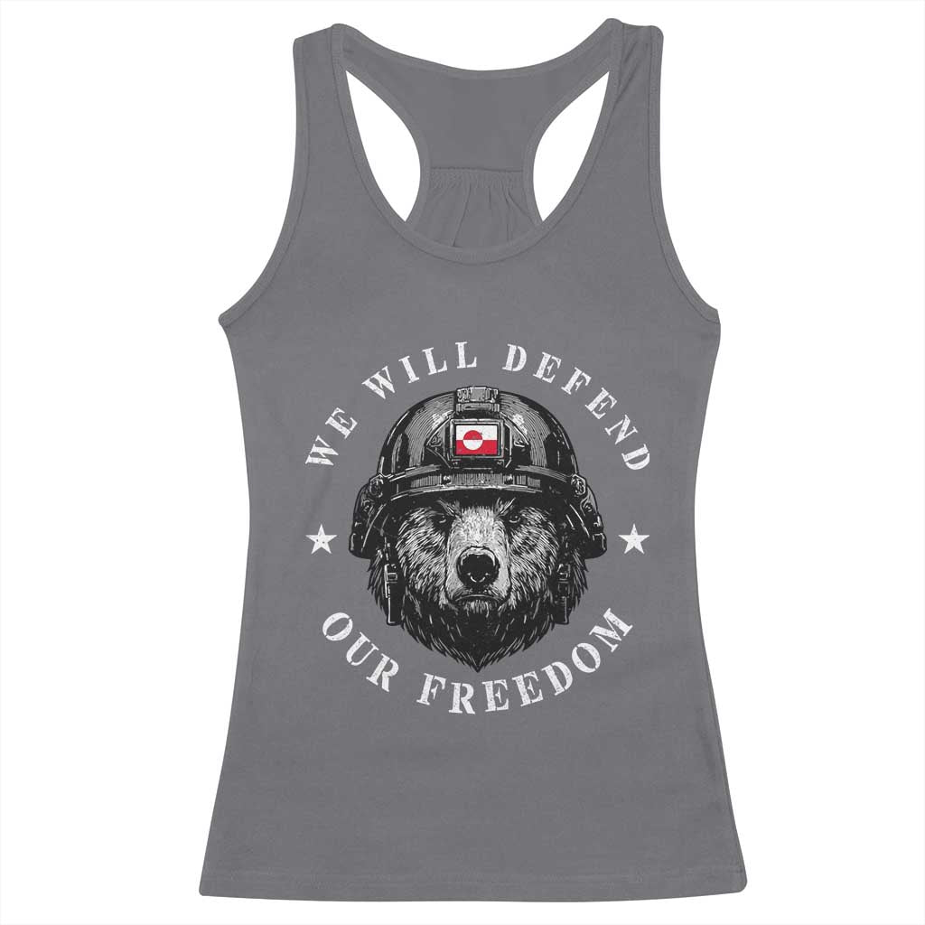Greenland Bear We Will Defend Our Freedom Racerback Tank Top Polar Bear Soldier National Pride TS02 Charcoal Print Your Wear