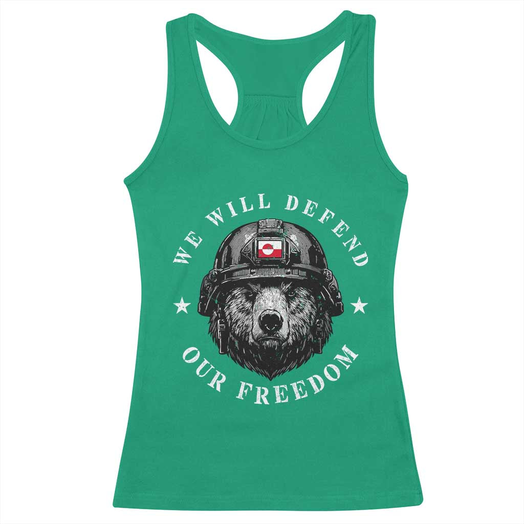 Greenland Bear We Will Defend Our Freedom Racerback Tank Top Polar Bear Soldier National Pride TS02 Irish Green Print Your Wear