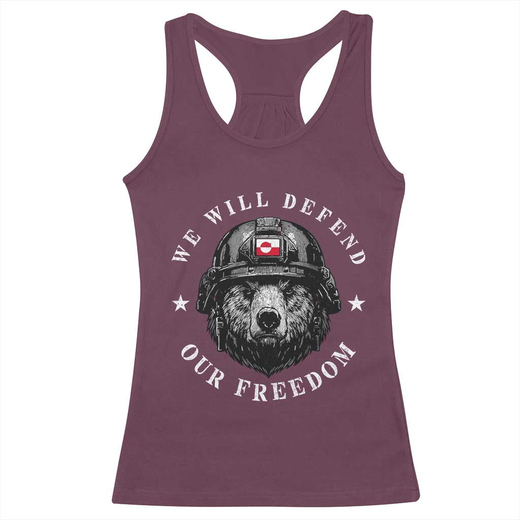 Greenland Bear We Will Defend Our Freedom Racerback Tank Top Polar Bear Soldier National Pride TS02 Maroon Print Your Wear