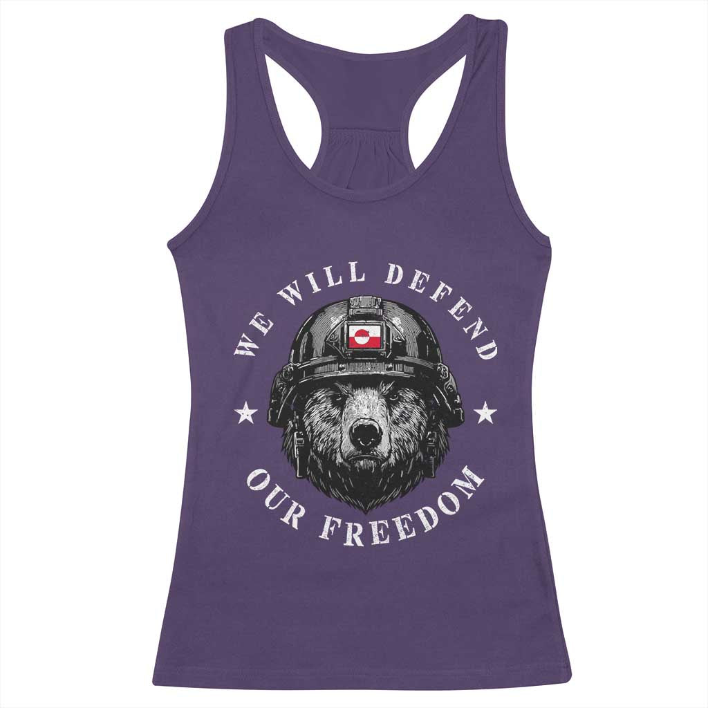 Greenland Bear We Will Defend Our Freedom Racerback Tank Top Polar Bear Soldier National Pride TS02 Purple Print Your Wear