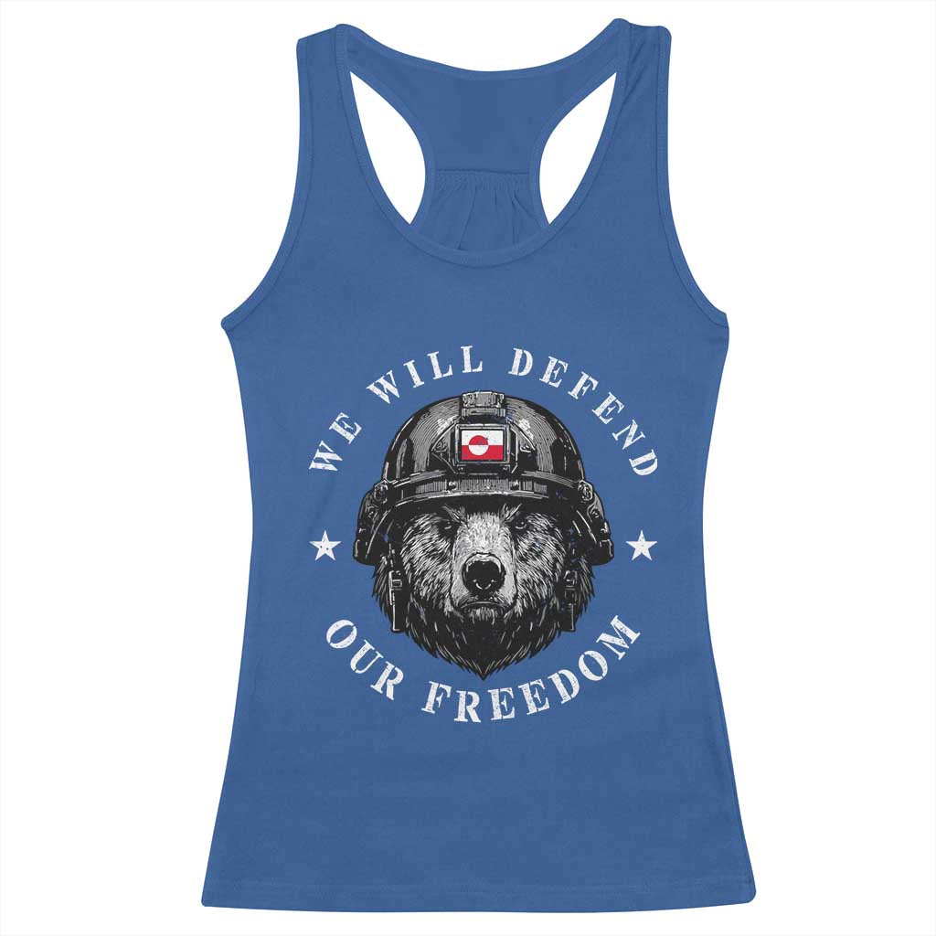 Greenland Bear We Will Defend Our Freedom Racerback Tank Top Polar Bear Soldier National Pride TS02 Royal Blue Print Your Wear