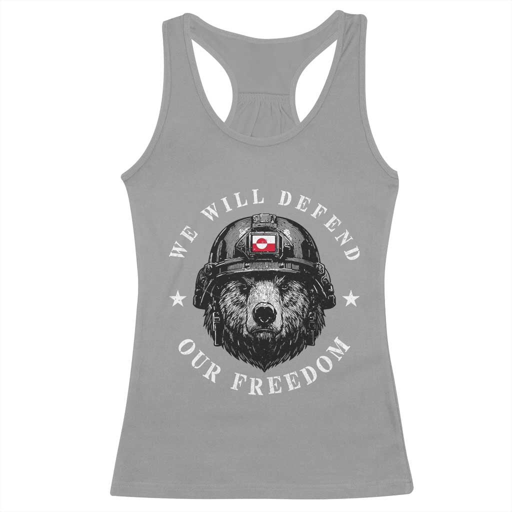Greenland Bear We Will Defend Our Freedom Racerback Tank Top Polar Bear Soldier National Pride TS02 Sport Gray Print Your Wear