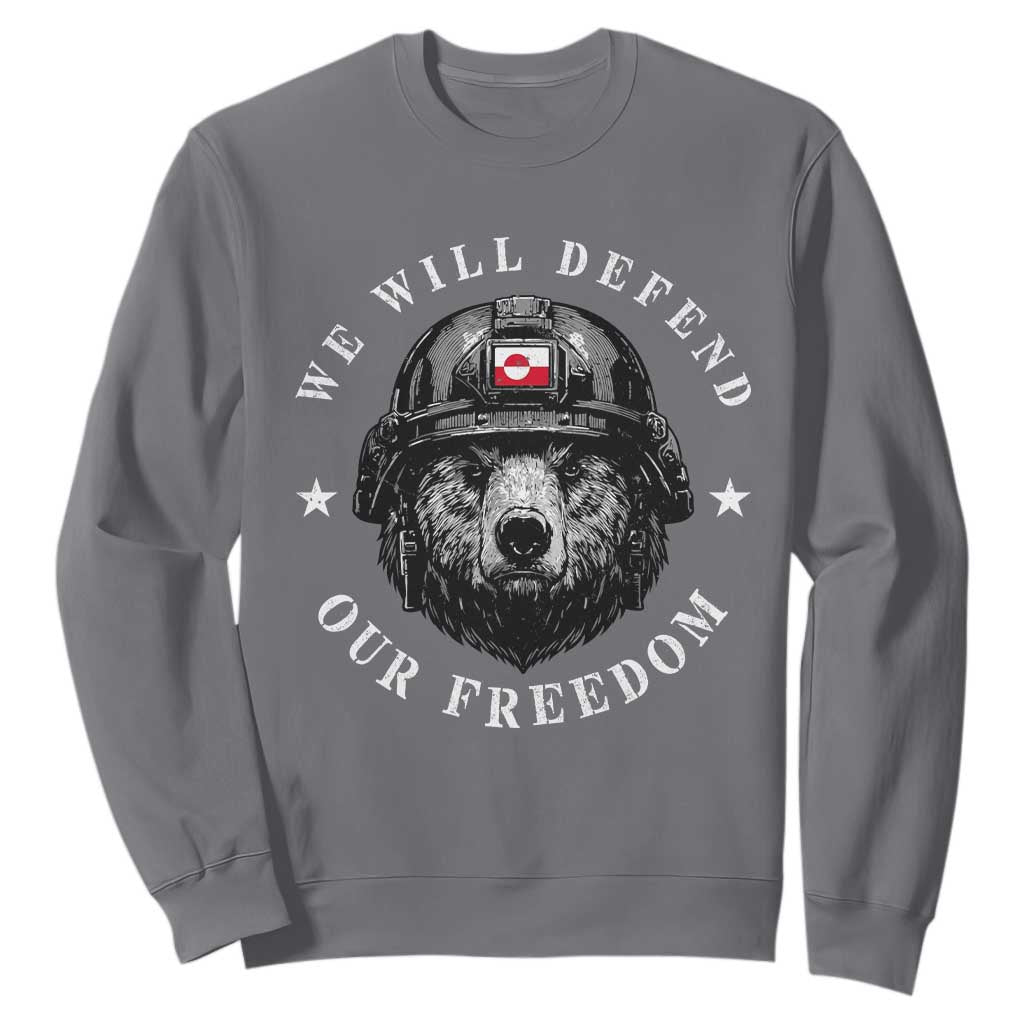 Greenland Bear We Will Defend Our Freedom Sweatshirt Polar Bear Soldier National Pride TS02 Charcoal Print Your Wear
