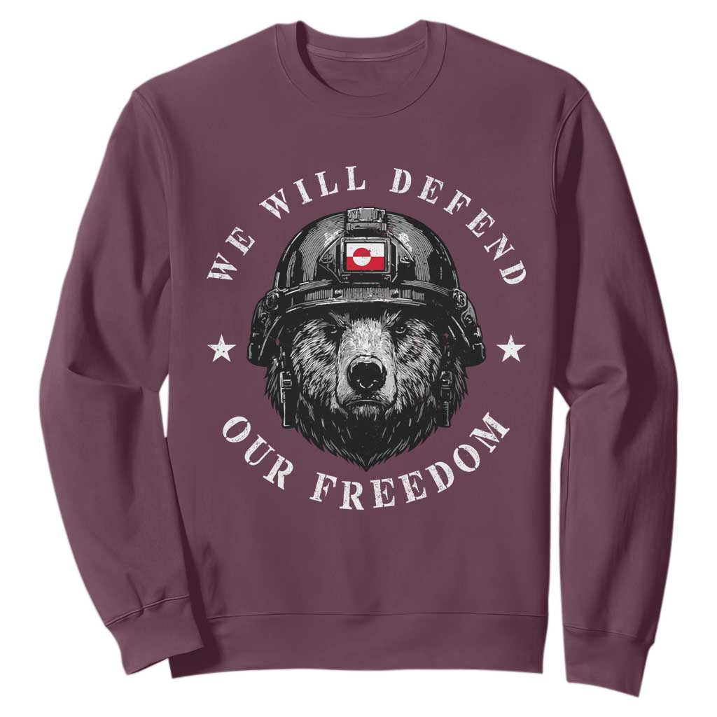 Greenland Bear We Will Defend Our Freedom Sweatshirt Polar Bear Soldier National Pride TS02 Maroon Print Your Wear