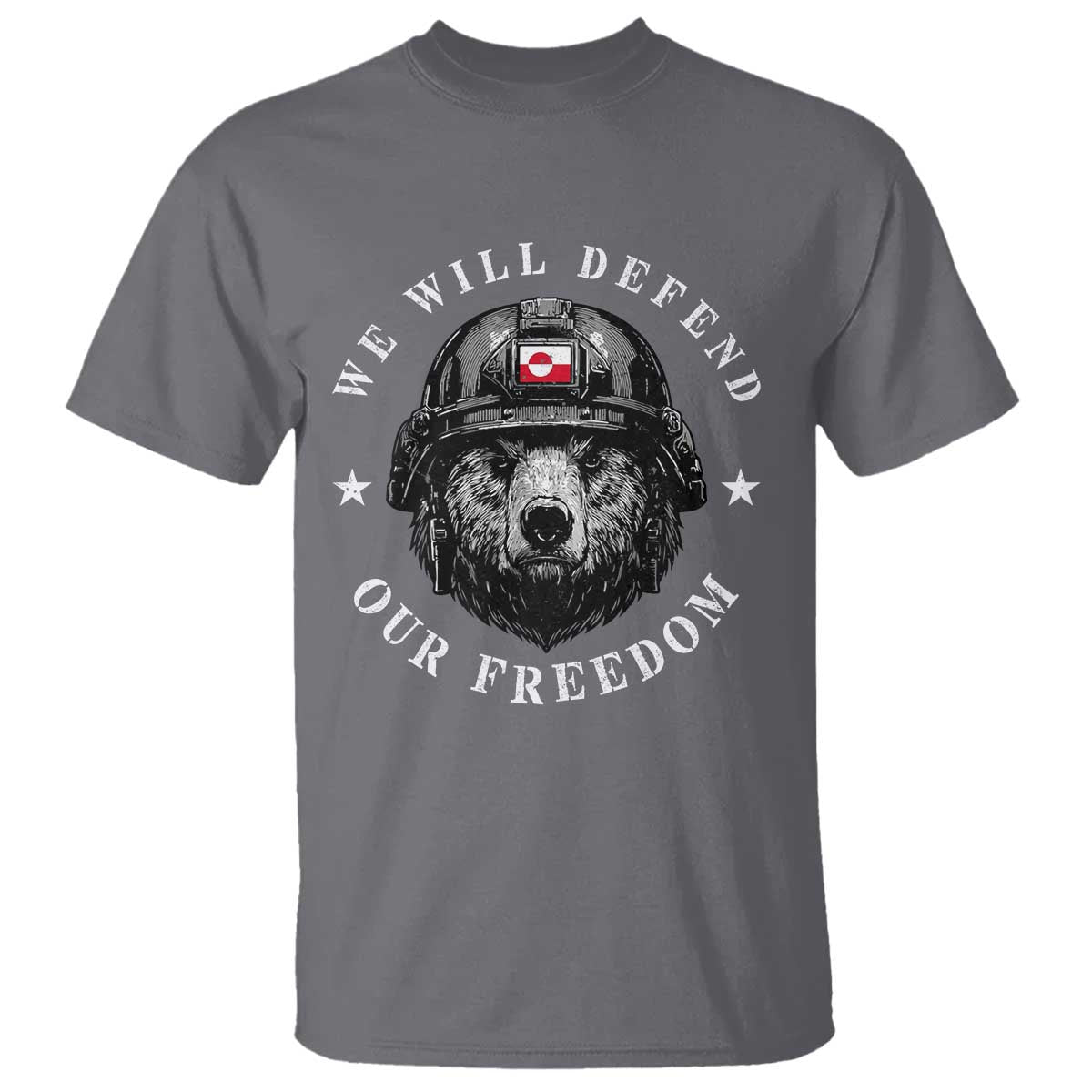 Greenland Bear We Will Defend Our Freedom T Shirt Polar Bear Soldier National Pride TS02 Charcoal Print Your Wear