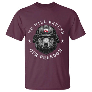 Greenland Bear We Will Defend Our Freedom T Shirt Polar Bear Soldier National Pride TS02 Maroon Print Your Wear