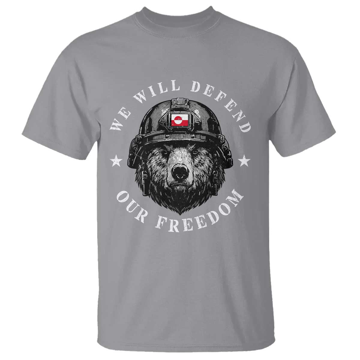 Greenland Bear We Will Defend Our Freedom T Shirt Polar Bear Soldier National Pride TS02 Sport Gray Print Your Wear