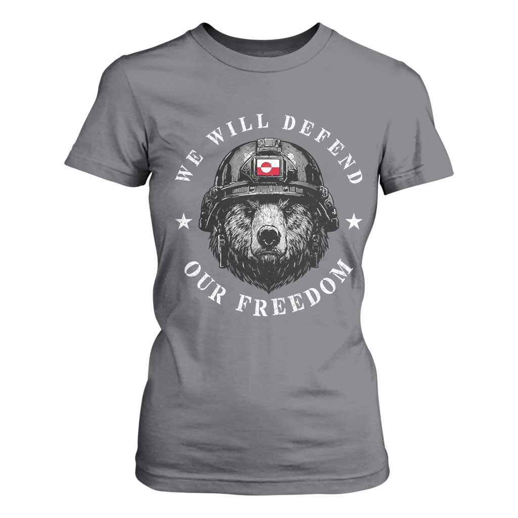 Greenland Bear We Will Defend Our Freedom T Shirt For Women Polar Bear Soldier National Pride TS02 Charcoal Print Your Wear