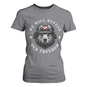 Greenland Bear We Will Defend Our Freedom T Shirt For Women Polar Bear Soldier National Pride TS02 Charcoal Print Your Wear