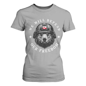 Greenland Bear We Will Defend Our Freedom T Shirt For Women Polar Bear Soldier National Pride TS02 Sport Gray Print Your Wear