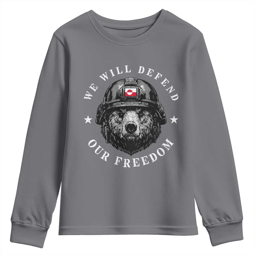 Greenland Bear We Will Defend Our Freedom Youth Sweatshirt Polar Bear Soldier National Pride TS02 Charcoal Print Your Wear