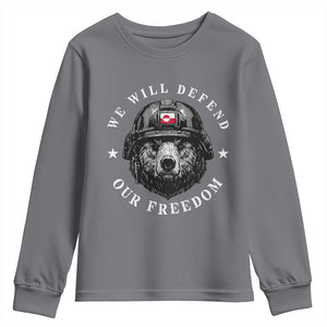 Greenland Bear We Will Defend Our Freedom Youth Sweatshirt Polar Bear Soldier National Pride TS02 Charcoal Print Your Wear