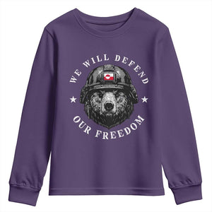Greenland Bear We Will Defend Our Freedom Youth Sweatshirt Polar Bear Soldier National Pride TS02 Purple Print Your Wear