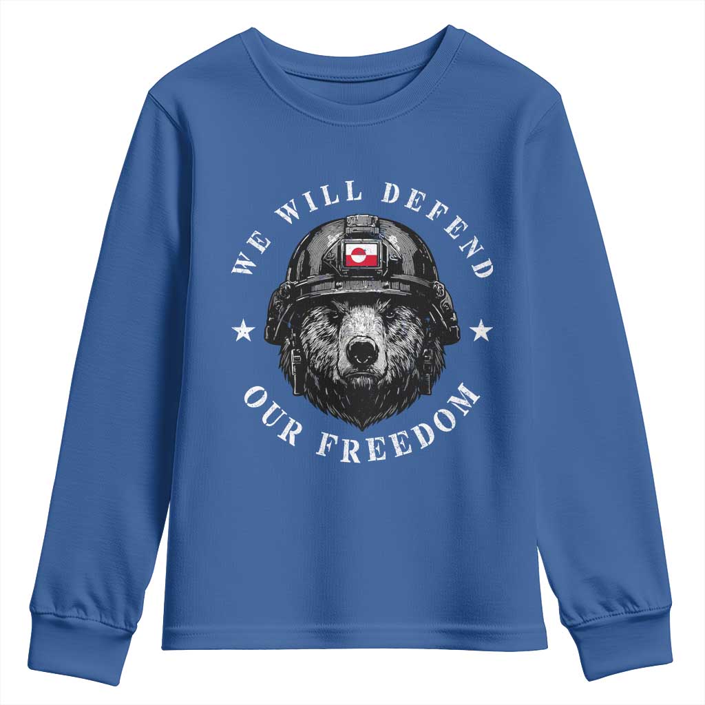 Greenland Bear We Will Defend Our Freedom Youth Sweatshirt Polar Bear Soldier National Pride TS02 Royal Blue Print Your Wear