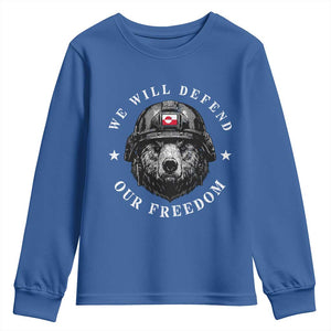 Greenland Bear We Will Defend Our Freedom Youth Sweatshirt Polar Bear Soldier National Pride TS02 Royal Blue Print Your Wear